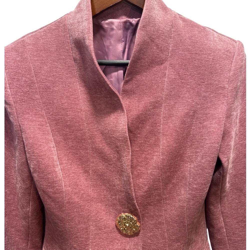 NWT Commense Womens Velvet Tailored Blazer Dusty Rose Pink Gold Button S - Picture 2 of 5